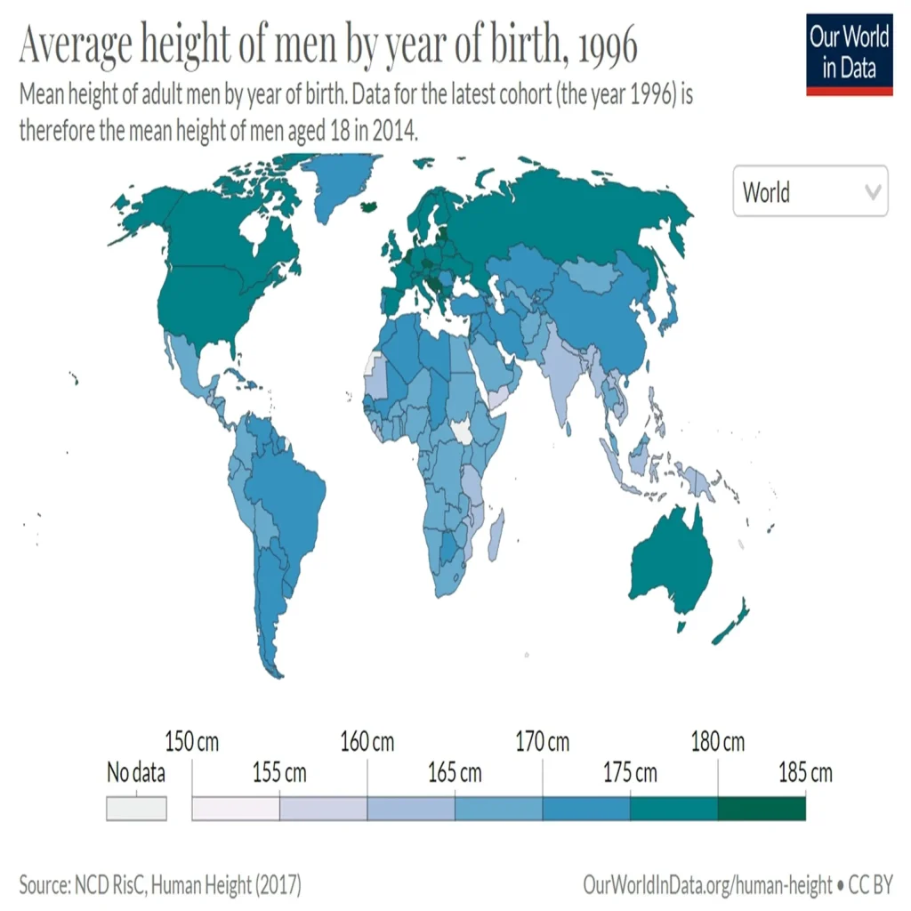 Yeni Nesillerin Boyu Neden Daha Uzun Oluyor? - 18 yaşındaki insanların boy ortalamasının bir coğrafi dağılımı (2014)