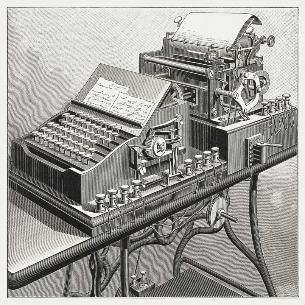 1895 yılında yayınlanan daktilo ve telgraf kombinasyonu